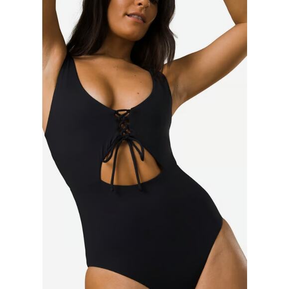 PRANA Women's Ruby Beach One-Piece Swimsuit Large Black Stretch UPF 50+ NWT - Picture 2 of 12